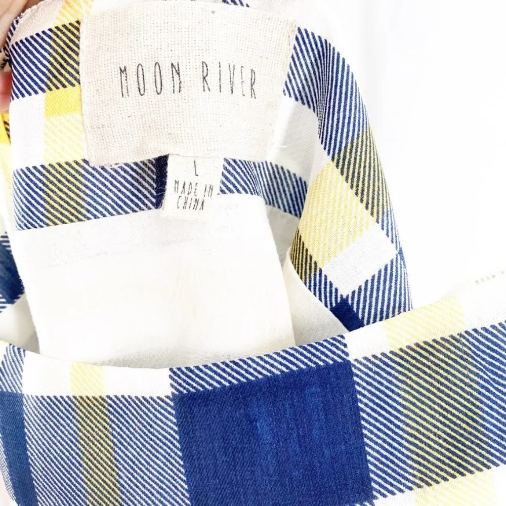 Anthro Moon River Open Shoulder Plaid Button Top - Picture 10 of 11